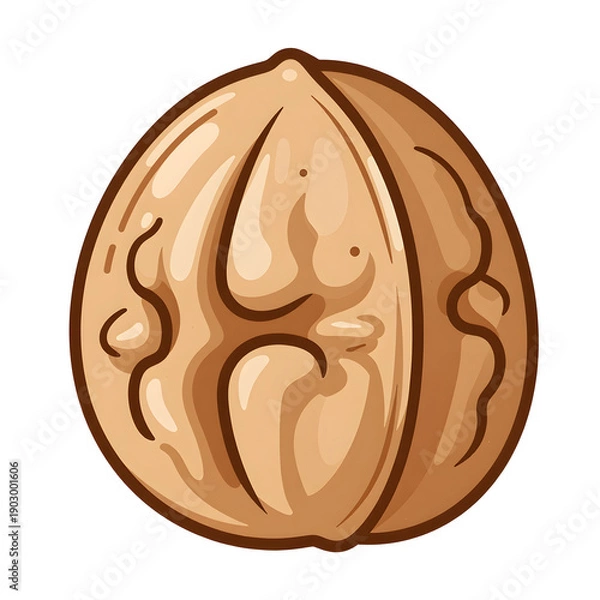 Obraz Brown Walnut Nut with Detailed Shell Texture Isolated on White Background