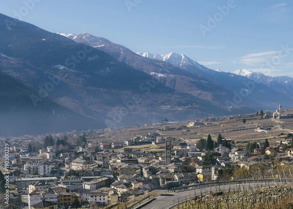 Fototapeta Sondrio is an Italian town and comune located in the heart of the wine-producing Valtellina region, with a population of 21,876