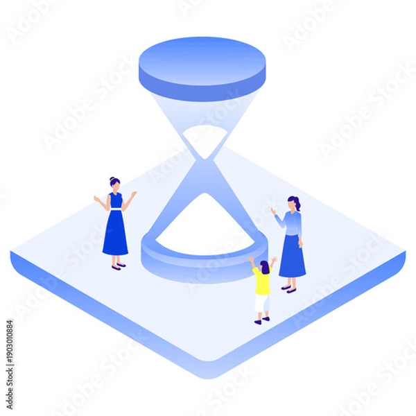 Obraz アイソメトリックな巨大な砂時計と人々（時間・期限・歴史）