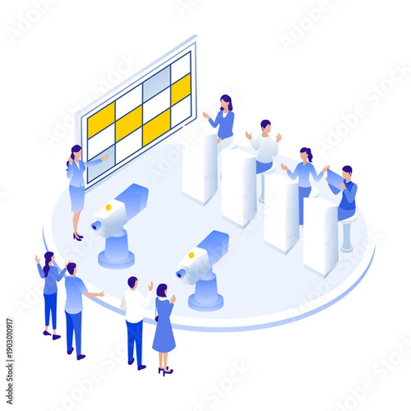 Obraz アイソメトリックなテレビ番組の公開収録イラスト（クイズ番組・スタジオ）