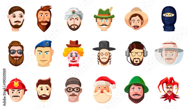 Fototapeta Man head icon set, cartoon style