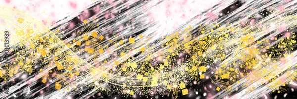 Obraz お正月背景風金箔桜花吹雪が輝く豪華横長透過背景