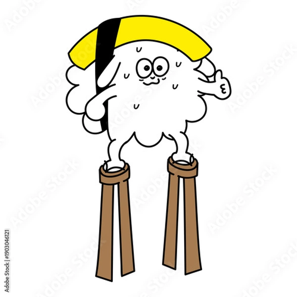 Obraz 高下駄を履いて背伸びをする玉子のお寿司のキャラクター 挑戦