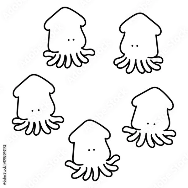Obraz かわいいイカのキャラクターの集合イラスト