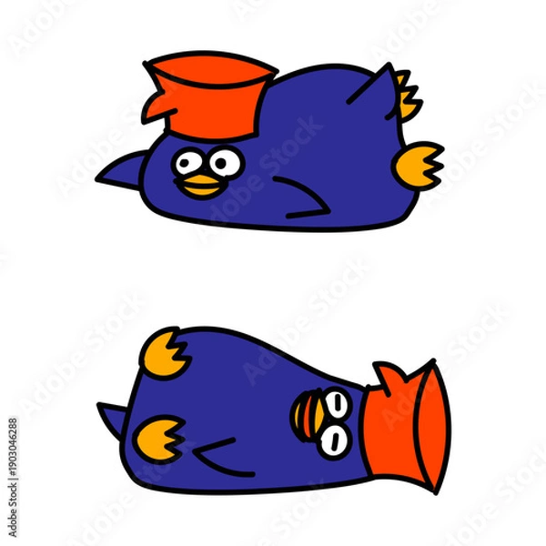 Obraz  しょうゆ差しのペンギンのキャラクター 腹這いと仰向け 2ポーズ