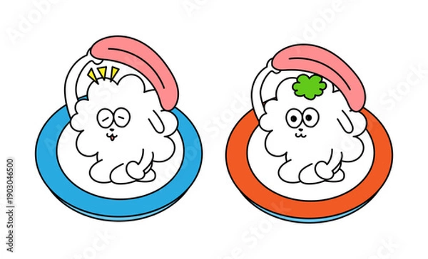 Obraz 自分でお刺身を被るお寿司のキャラクターのゆるいイラストセット