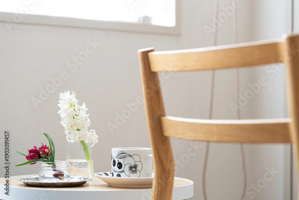 Obraz 北欧の食器とインテリア,花,チューリップ,ヒヤシンス