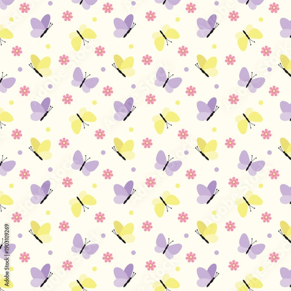 Obraz Cute seamless pattern with butterflies. Backgrounds and texture vector illustration.