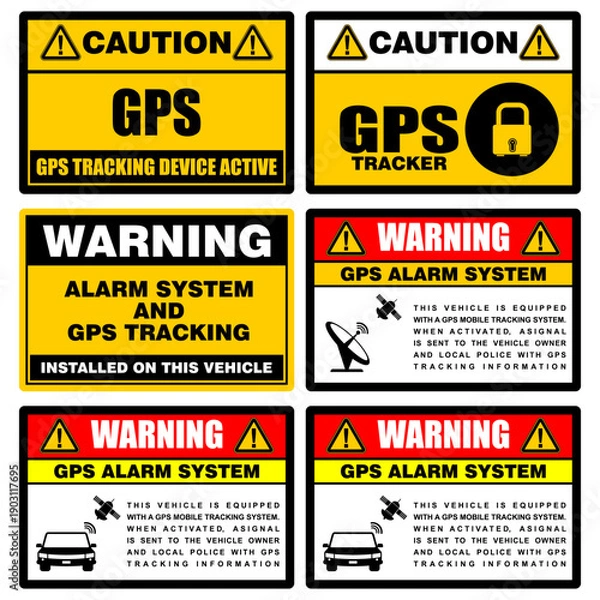Fototapeta Caution, GPS TRACKING DEVICE ACTIVE, sticker vector