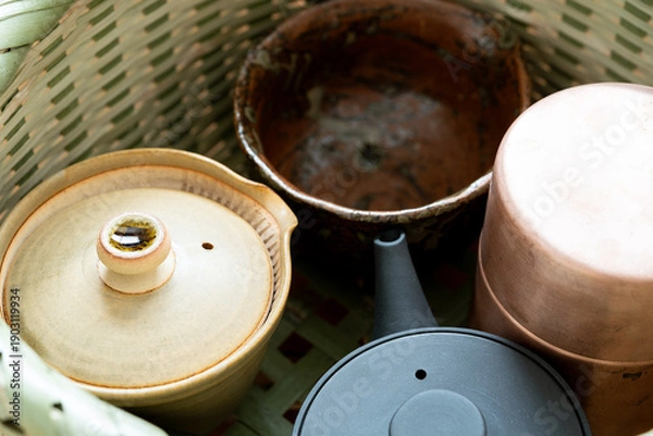 Obraz 急須,茶筒,かご,片口,日本,手仕事,インテリア