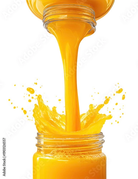 Obraz Golden liquid pours into a jar, creating a dynamic splash effect