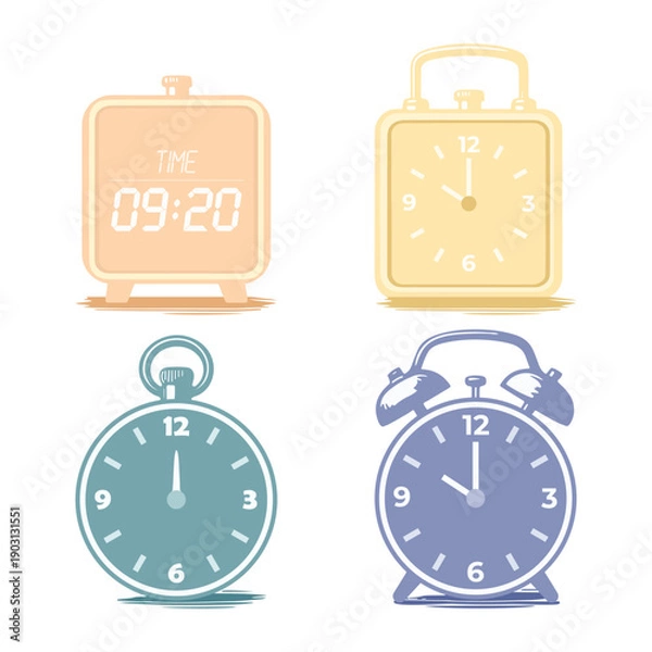 Obraz Flat Clock Illustration Set for Time and Schedule Concepts