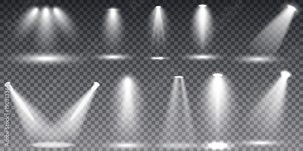Fototapeta Collection Glow light lens flare effect and Star burst with sparkles. Scene illumination, sunlight transparent effects.