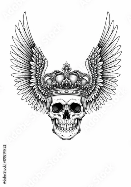 Obraz 王冠を被る頭蓋骨、モノクロの神秘的なイラスト