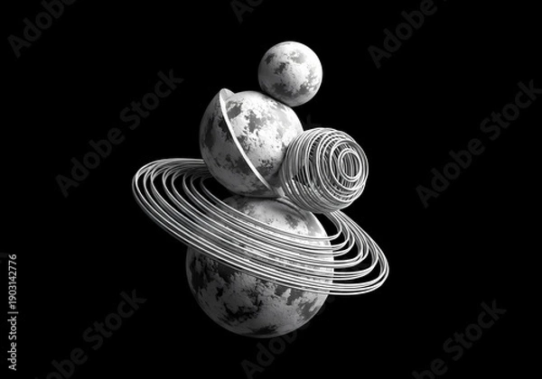 Obraz 球体の抽象的構成、モノクロームのミニマルアート