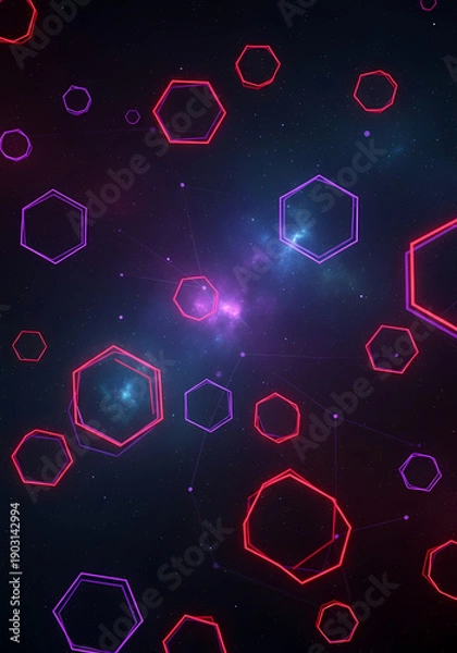 Obraz ネオン六角形が輝く、夜空の抽象デザイン