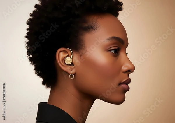 Obraz 横顔の女性、黄金色のイヤリングが上品