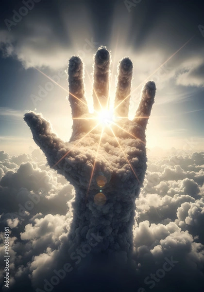 Obraz 雲の手、希望の光を掴む幻想的な風景