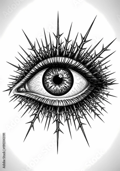 Obraz 鋭い視線、モノクロのイラスト表現