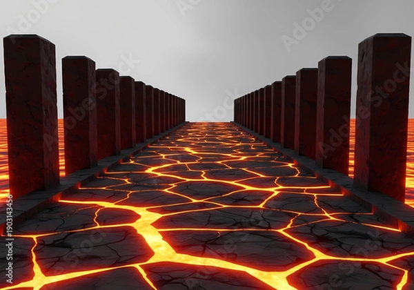 Obraz 溶岩の道、柱が並ぶ抽象的な光景