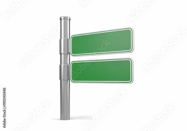 Obraz 緑色の道路標識、シンプルな白い背景に映える