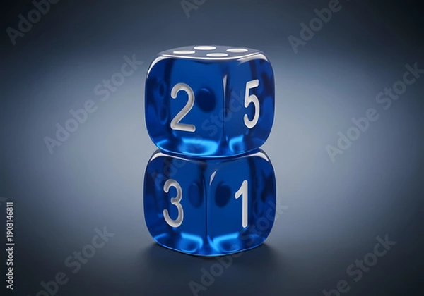 Obraz 透明なサイコロの積み重ね、青色の背景