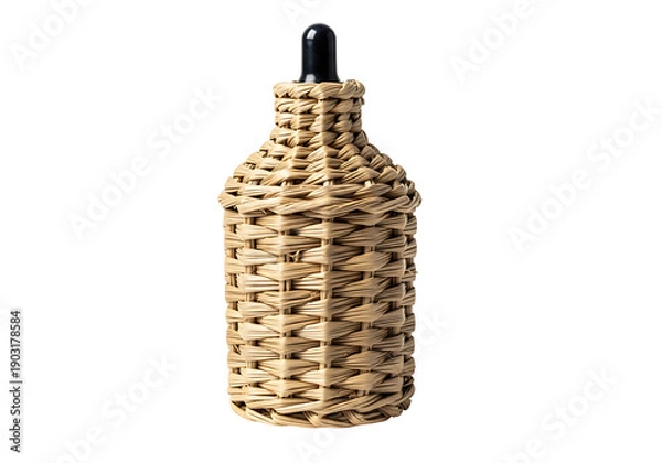 Obraz Wicker Wrapped Bottle with Black Stopper.