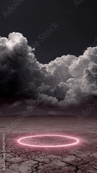 Obraz Dark Desert Pink Glowing Circle Black Clouds White Cloud Side