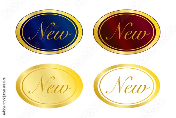 Fototapeta 楕円メタルプレートにNewロゴを配置した光沢仕上げの新商品アイコン