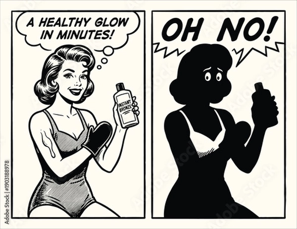 Obraz Self-Tanning Disaster Retro Comic Strip Illustration