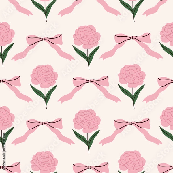 Obraz Peonies and bows seamless pattern