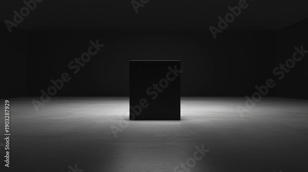 Obraz A black rectangular object in a room with a black floor and walls.