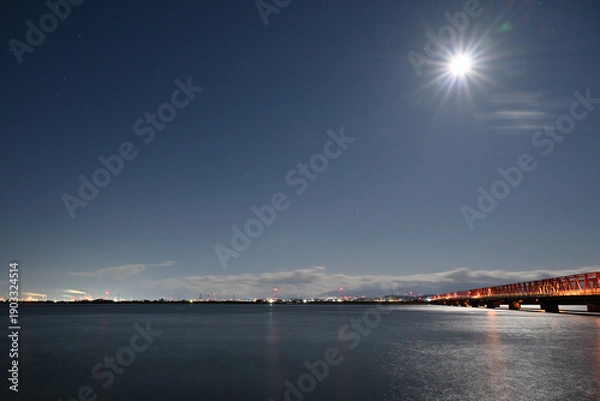 Obraz 月夜の揖斐長良大橋