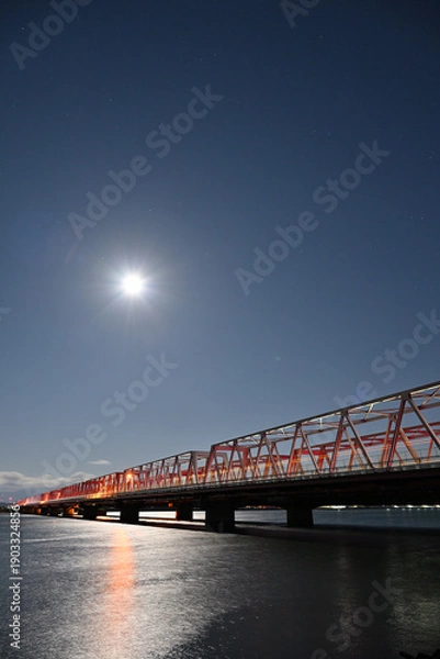 Obraz 月夜の揖斐長良大橋