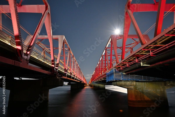 Obraz 月夜の揖斐長良大橋