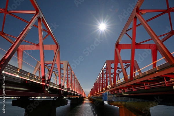 Obraz 月夜の揖斐長良大橋