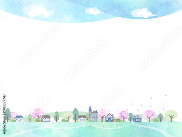 Obraz 桜が咲く春の風景イラスト