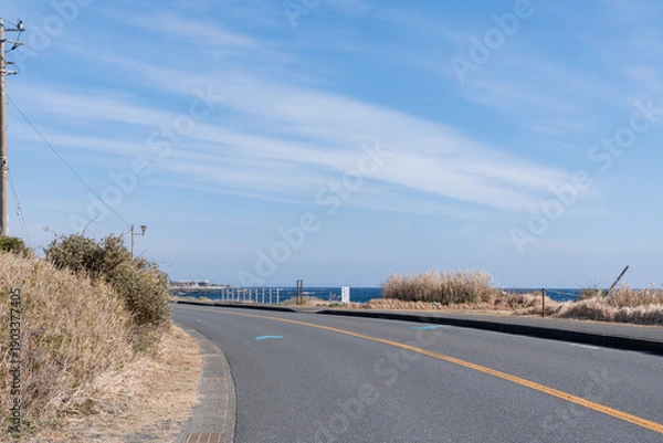 Obraz 海沿い ドライブ 海岸 晴れ 青空 千葉 ドローン