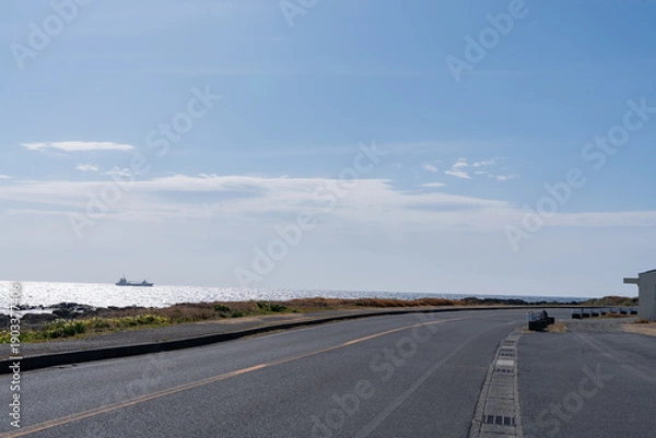 Obraz 海沿い ドライブ 海岸 晴れ 青空 千葉 ドローン