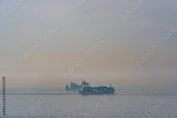 Obraz 海運 コンテナ コンテナ船 船 海 東京湾 黄砂