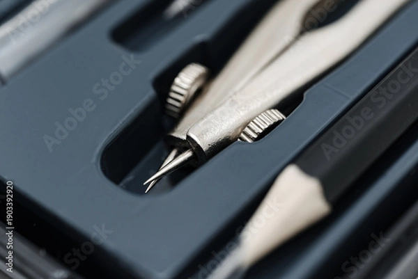 Obraz Tool kit with precision instruments for technical drawing