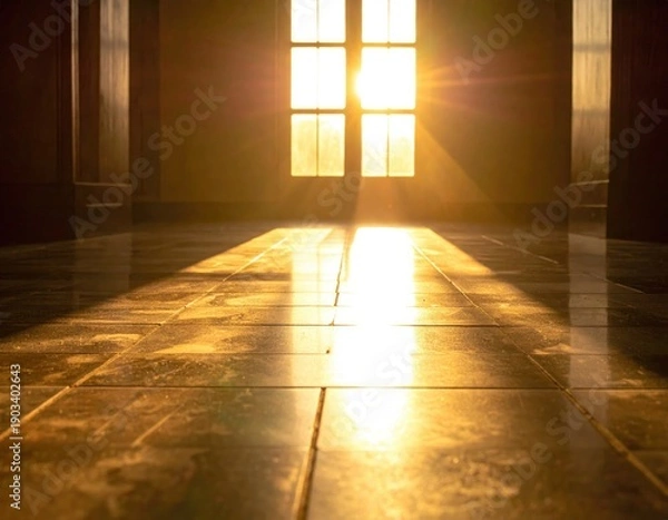 Obraz Bright sunlight streams through a square pane window