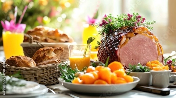 Obraz Festive Easter Ham Dinner Table