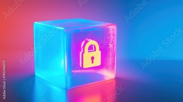 Fototapeta Neon padlock cube
