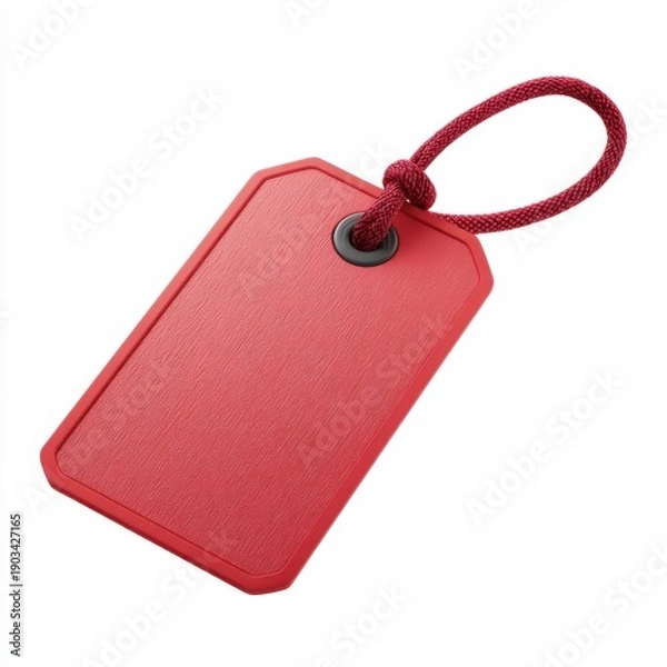 Obraz Red tag with braided string on white background