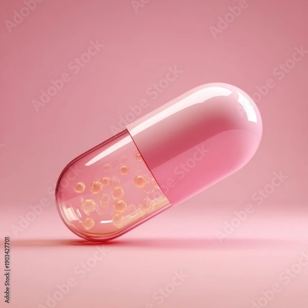 Obraz Transparent capsule with liquid inside and bubbles