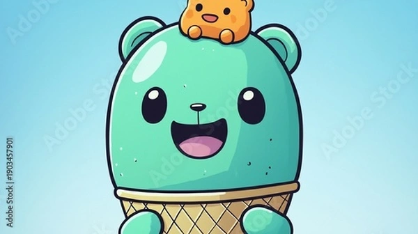 Obraz Cute Bear Ice Cream Cartoon