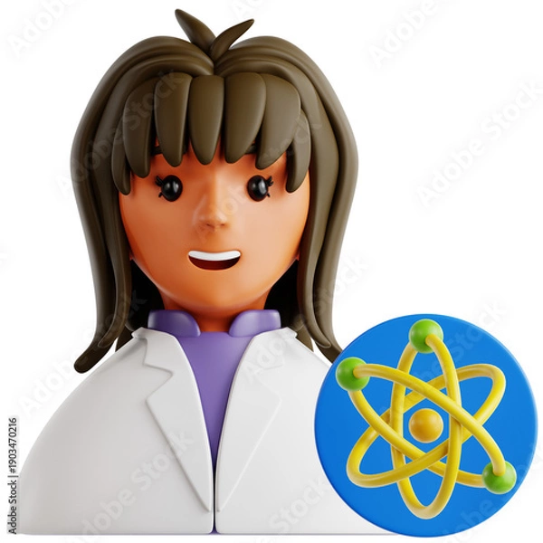Obraz Scientist Character with Atom Icon