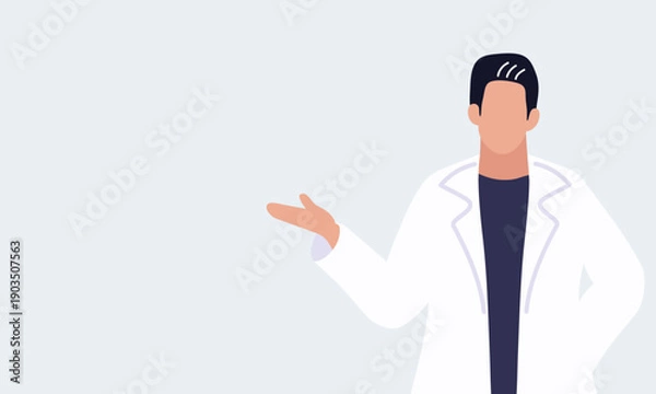 Obraz 白衣を着た男性医師が説明する人物イラスト