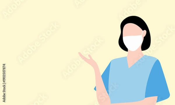 Obraz マスクを着けた医療従事者の女性を描いた余白のある人物イラスト
